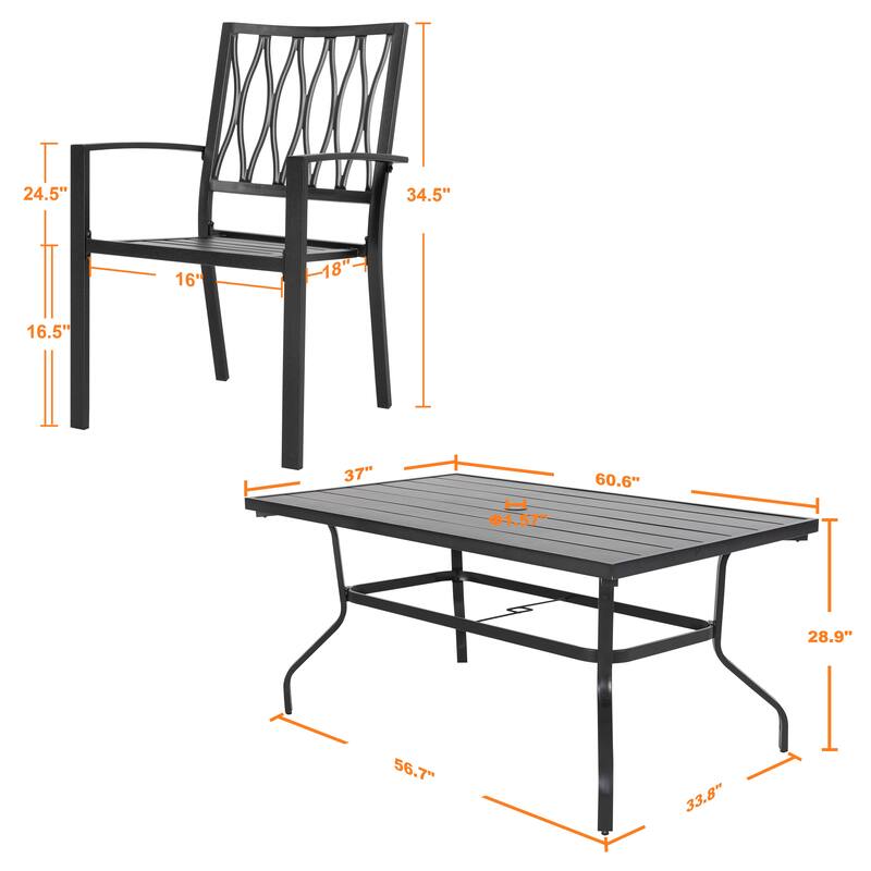 Outdoor 7-Piece Dining Set with Umbrella Hole, Black