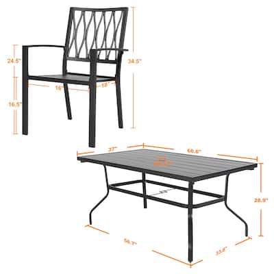 Outdoor 7-Piece Dining Set with Umbrella Hole, Black
