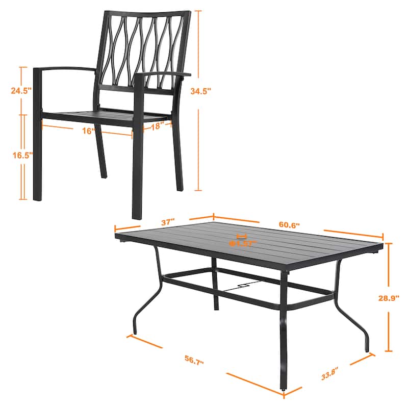 Outdoor 7-Piece and 5-Piece Dining Set with Umbrella Hole, Black