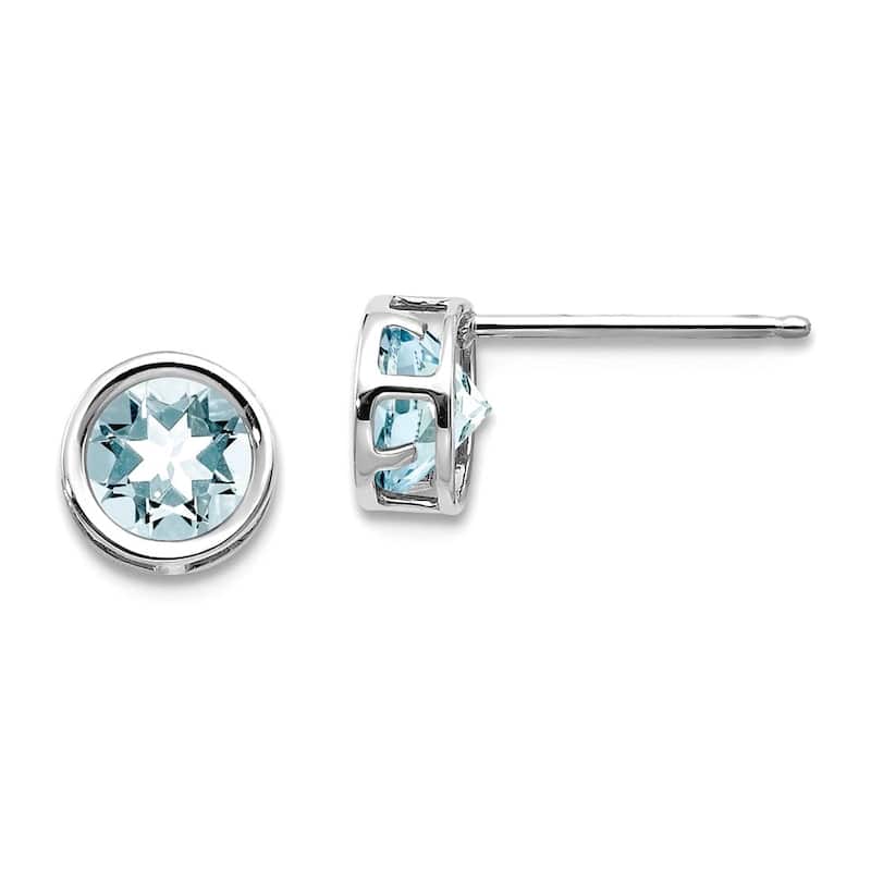 Curata 14k White Gold 5mm Bezel Gemstone Birthstone Stud Earrings - Aquamarine