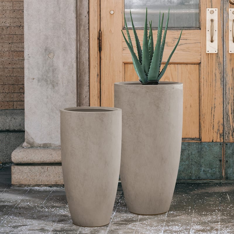 Kante 31.4" and 23.6"H Weathered Finish Concrete Tall Planters (Set of 2), Large Outdoor Indoor - Weathered Concrete