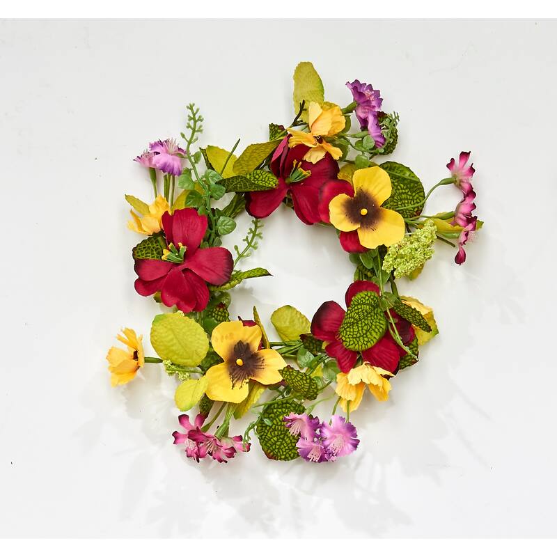 4.25" Red & Yellow Pansy Candle Ring, Set of 2 - 12