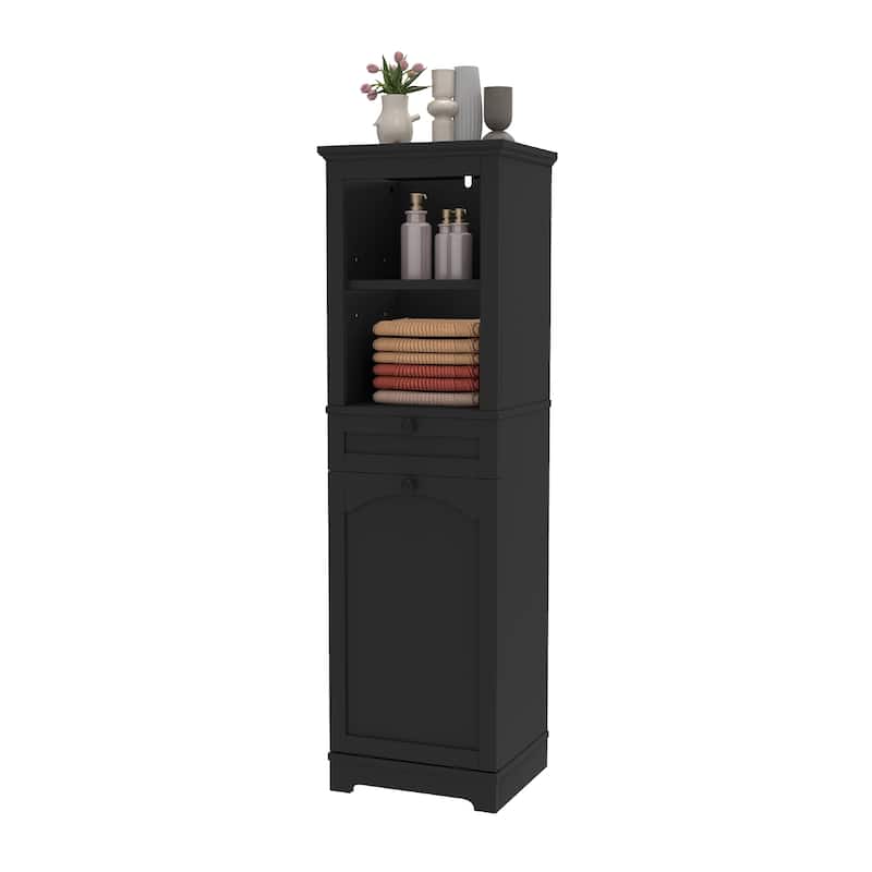 53 Inch Tall Tilt Out Laundry Hamper Cabinet with Hidden Basket and Storage Drawer