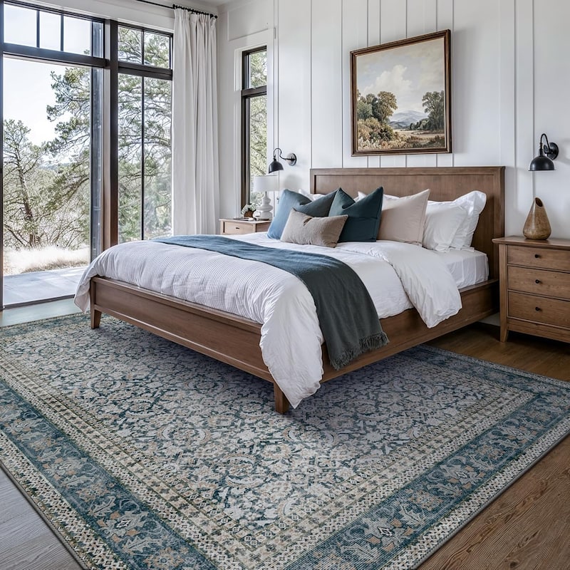 Mcow Grey Faded Floral Low Pile Machine Washable Non-Slip Area Rug - 9'X12' - GREY - Rectangle