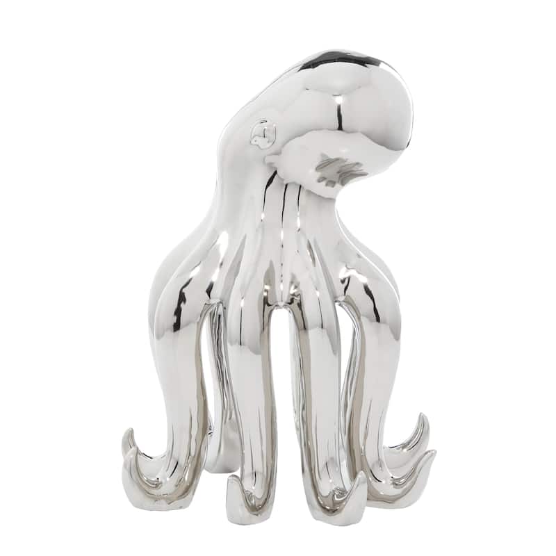 Silver Porcelain Ceramic Tall Octopus Decorative Sculpture with Long Tentacles