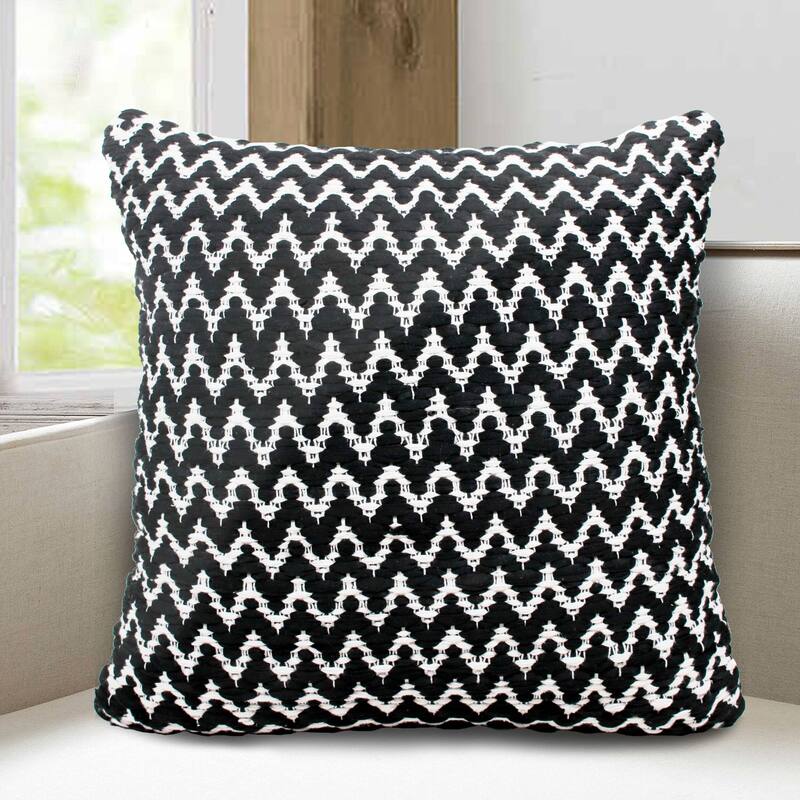 20" White and Black Chevron Square Throw Pillow