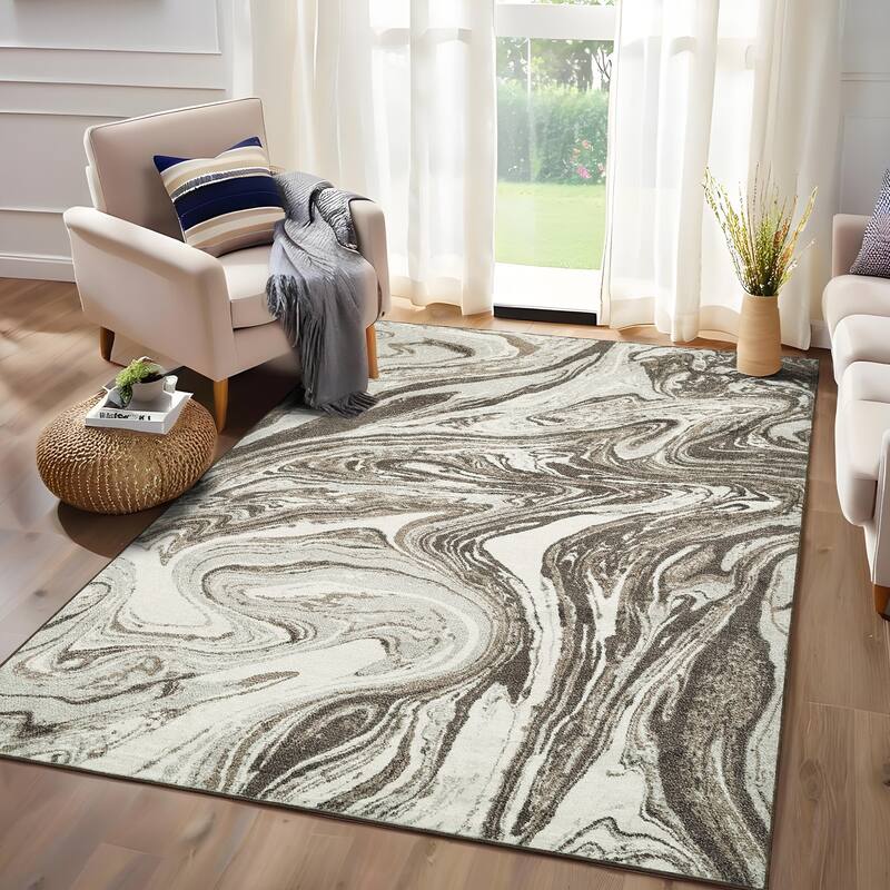 Washable Area Rugs for Living Room, Soft Modern Abstract Rug Non Slip Low Profile Carpets for Bedroom Dining Room - 8'x10' - Camel