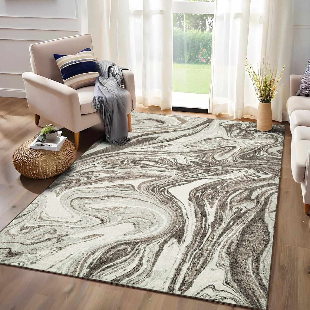 Washable Area Rugs for Living Room, Soft Modern Abstract Rug Non Slip Low Profile Carpets for Bedroom Dining Room
