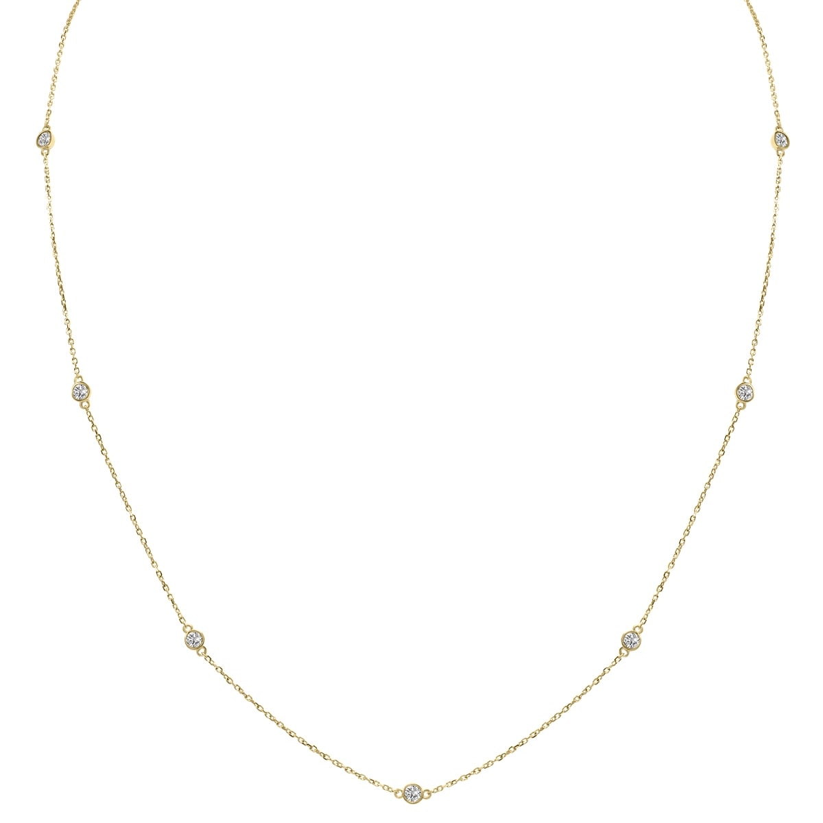 Marquee 0.50 Carat TW Bezel Set Lab Grown Diamond Station Necklace in 14K Yellow Gold