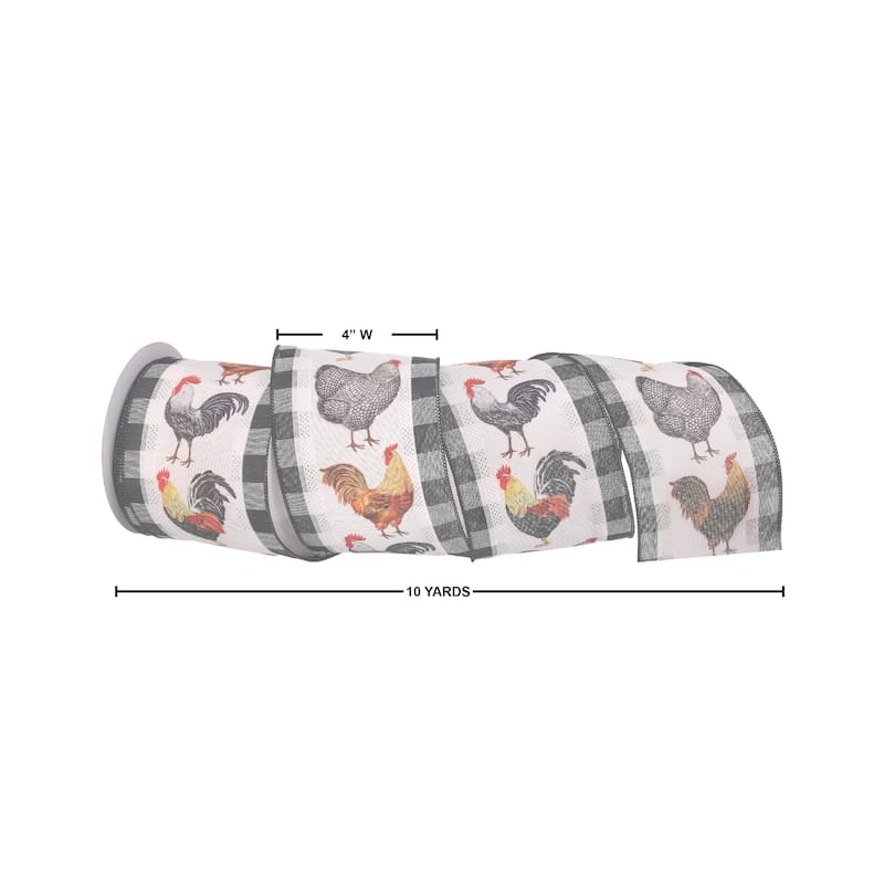 4"X10y Country Chicken On Stripe Ribbon