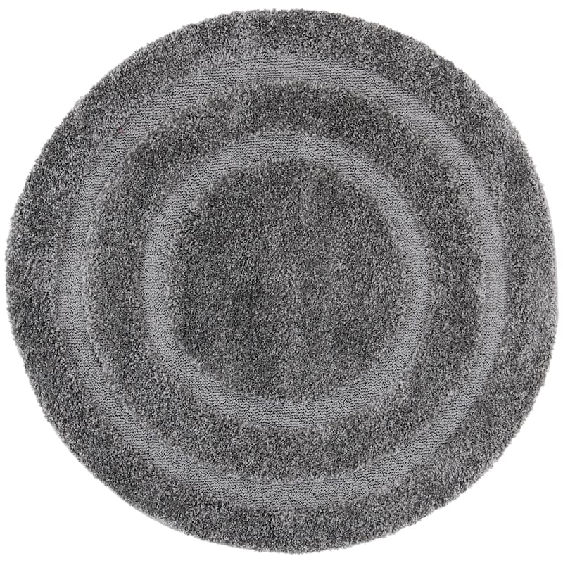 SAFAVIEH Florida Shag Carlinde Border 1.2-inch Thick Rug - 6'7" Round - Grey - Round