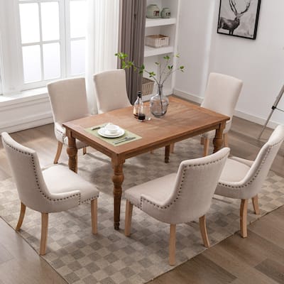 Modern Set of 2 Fabric Upholstered Dining Chairs Leisure Chairs with Rubber Wood Legs, Nailed Trim for Dining Room, Beige