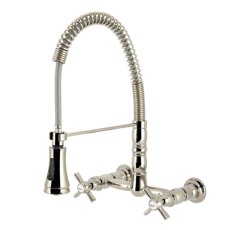 Kingston Brass Essex Double-Handle Wall-Mount Pre-Rinse Bridge Kitchen Faucet - Polished Nickel