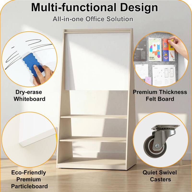 3-in-1 Mobile Whiteboard & Felt Bulletin Board on Wheels