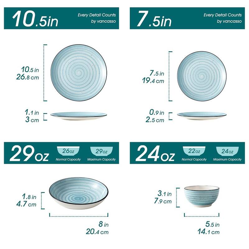 vancasso Bonbon Stoneware Handpainted Spirals Pattern Dinnerware Set