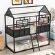 preview thumbnail 2 of 7, Black Metal Low Bunk Bed with Fence-shaped Guardrail and Built-in Ladder, Twin over Twin Size