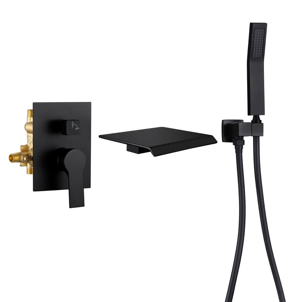 2-Function Wall-Mounted Tub Filler Set with Pressure Balance Valve, SUS304 Hand Shower & Waterfall Spout