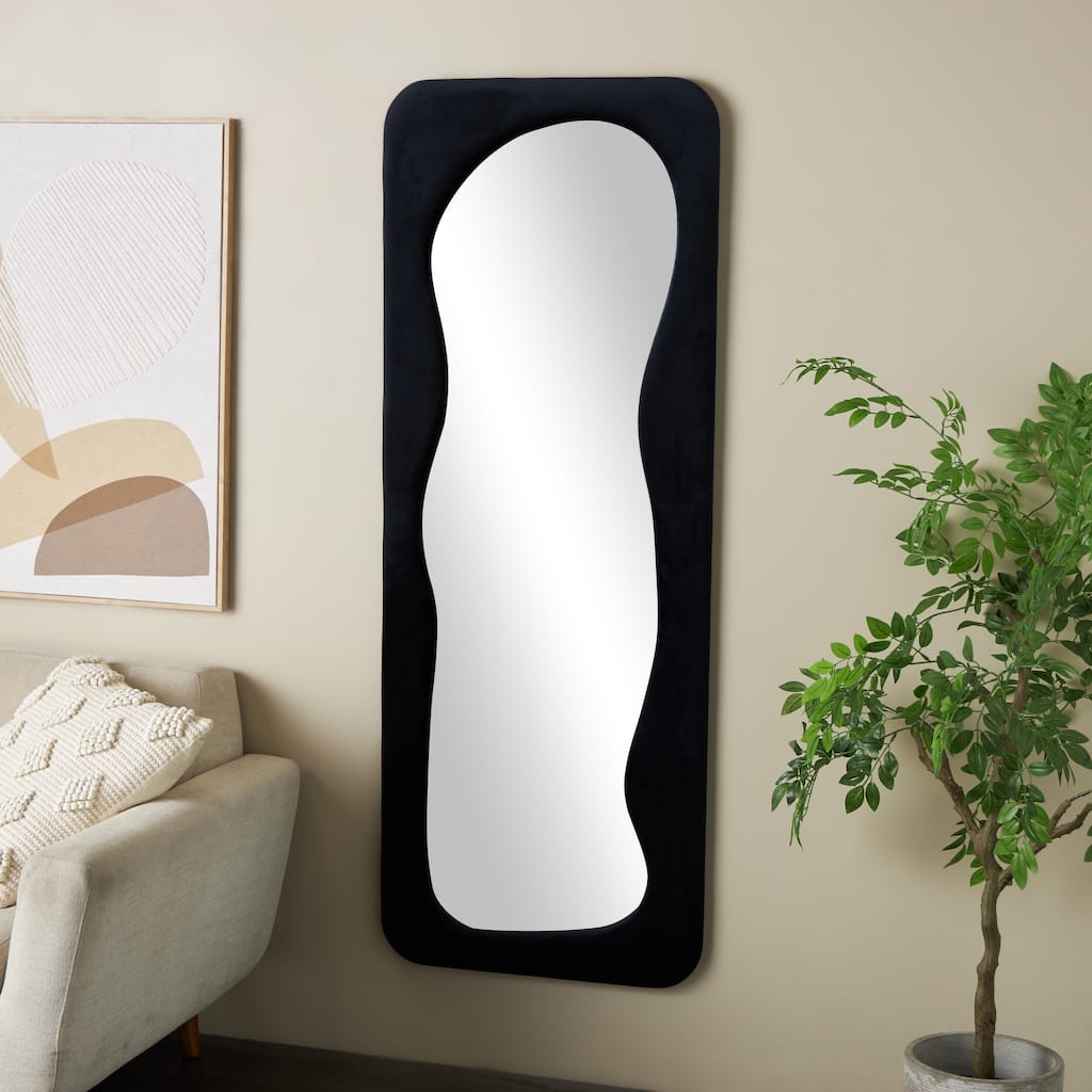 Black or White Velvet Wavy Room Floor Mirror