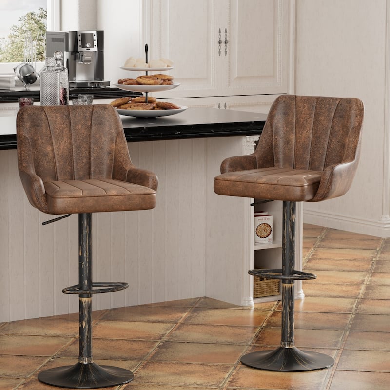 Adjustable Armless Swivel PU Leather Bar Stools Chrome Air Lift Counter Height Stools Set of 2