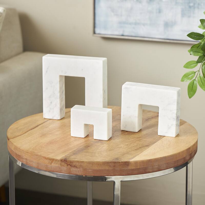 White or Black Marble Square Arch Abstract Decorative Sculpture with Varying Sizes (Set of 3) - White