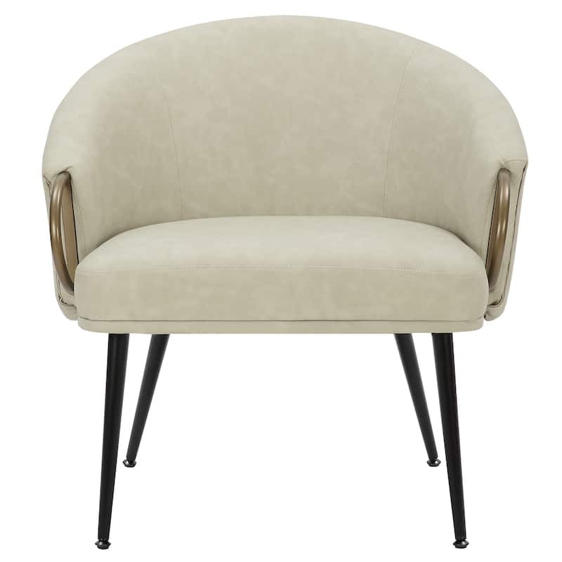 Mid-Century Modern Faux Leather and Metal Accent Chair - Vintage Charcoal and Black and Aged Gold