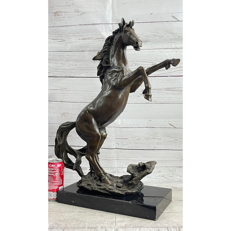 Rearing Wild Stallion Horse Bronze Statue Sculpture Figure Equestrian Horses Decor Signed Art