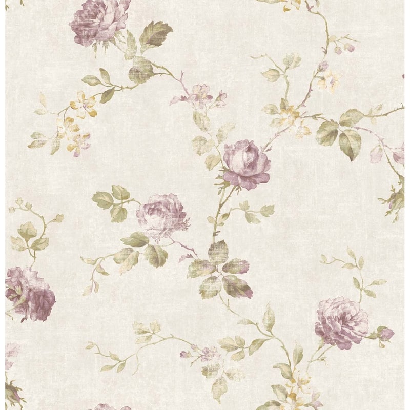 Seabrook Designs Santana Floral Branch Unpasted Wallpaper - 20.5 in. W x 33 ft. L - Metallic Cream & Grape