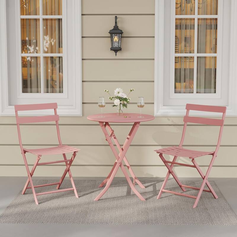 3 Pieces Patio Foldable Round Table and 2 Chairs