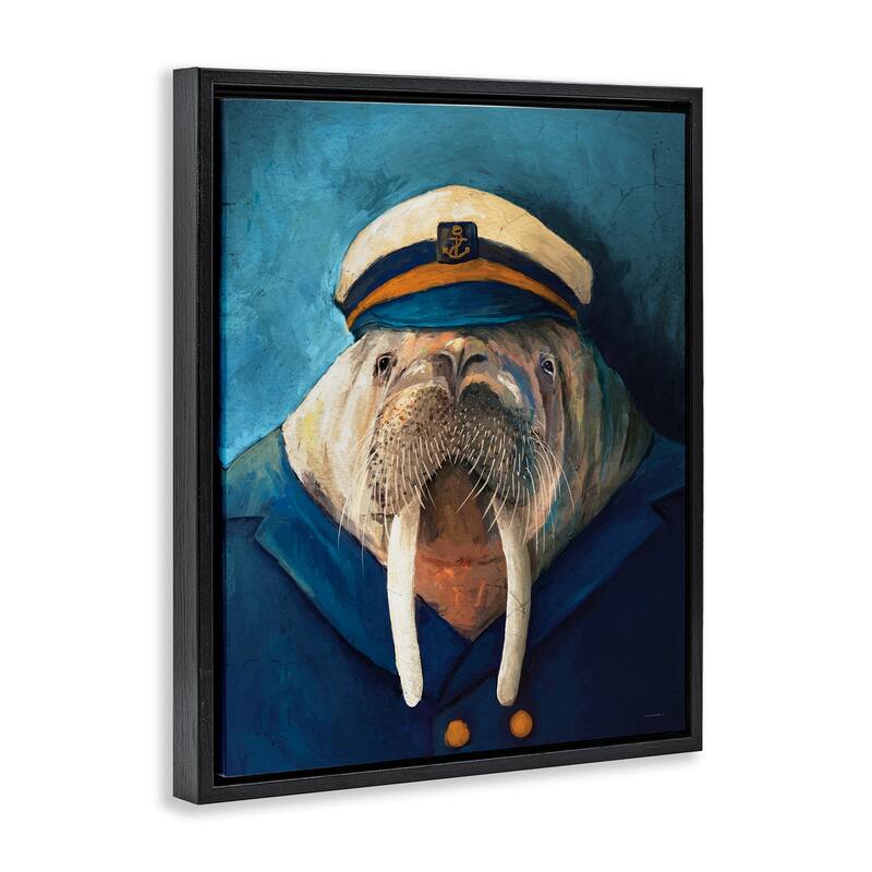 Stupell Sailor Captain Walrus Framed Floater Canvas Wall Art Design By Kamdon Kreations