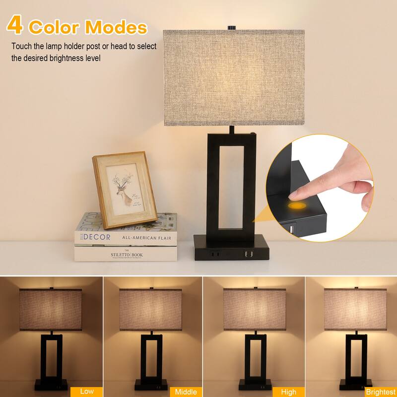 22" Gray USB Table Lamp Set With Touch Control