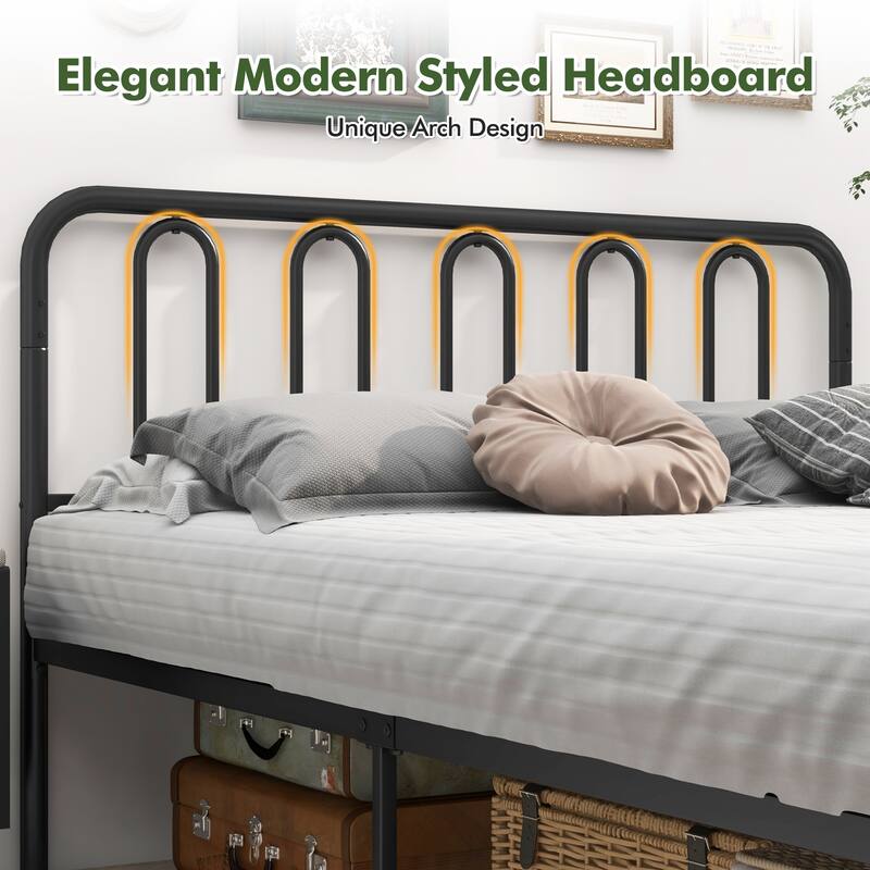 Gymax Stylish Queen Size Metal Bed Frame Platform Bed Base w/