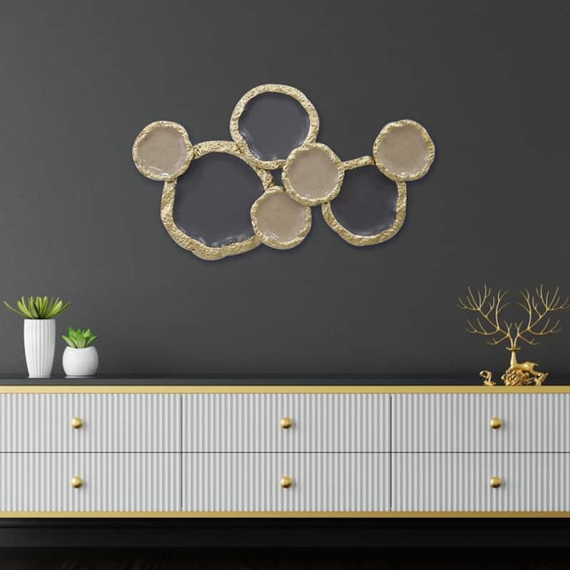 Gold Brown Abstract Ring Metal Wall Art Horizontal Modern Decor 32"