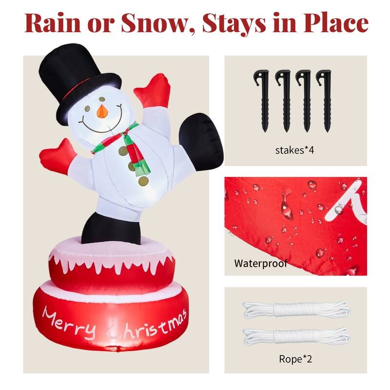 4.8FT Lighted Christmas Inflatable Decoration Large Rotating Snowman with Motor - White+Red