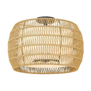 Golden Lighting Everly 4-light Semi-Flush Mount in Matte Black and Natural Rattan shade