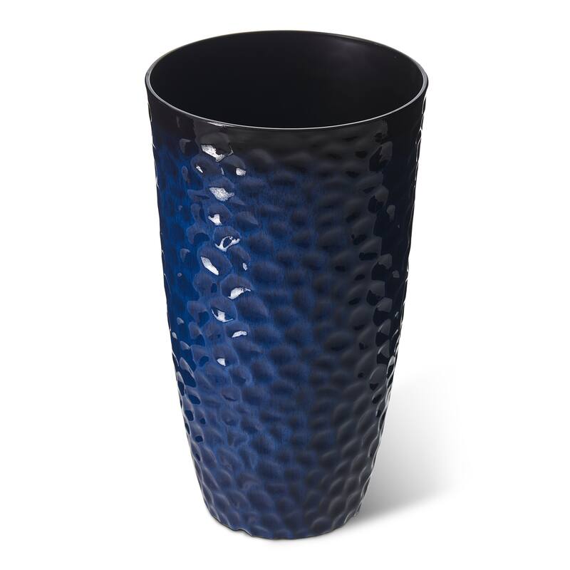 Glitzhome Set of 2 Oversized Tall Planter Honeycomb Textured Gradient Cobalt Blue Garden Plant Pots with Drainage Holes