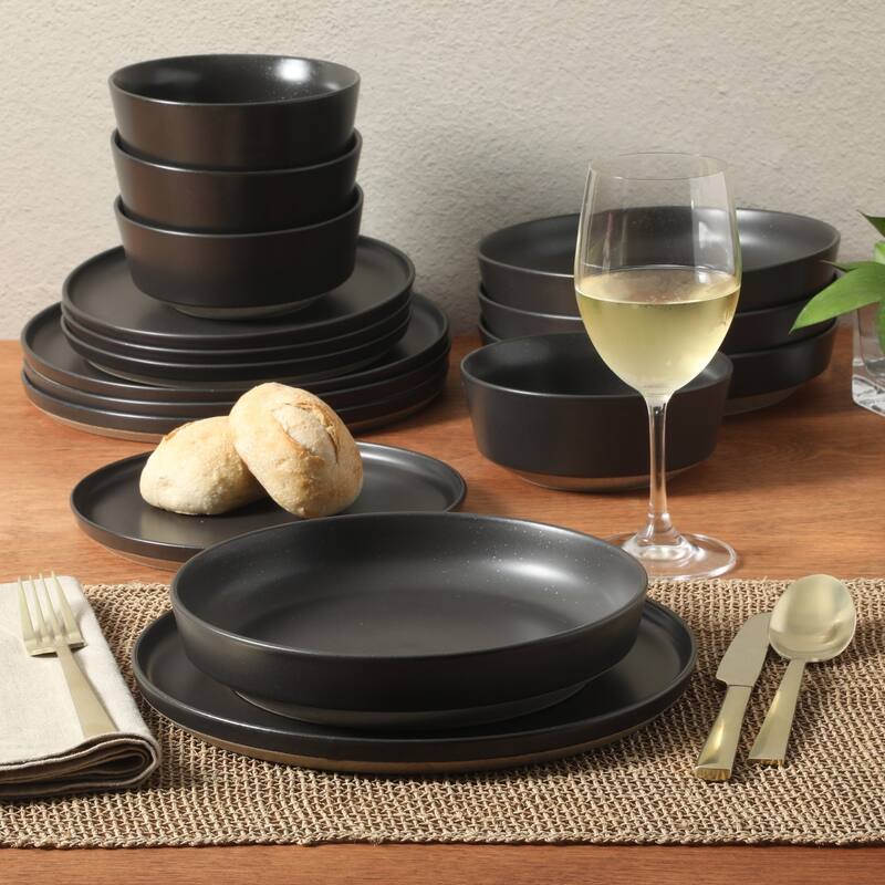 Gibson Elite Overbrook 16-Piece Pottery Clay Stoneware Stackable Dinnerware Set - Plates & Bowls, Reactive Glaze, Service for 4