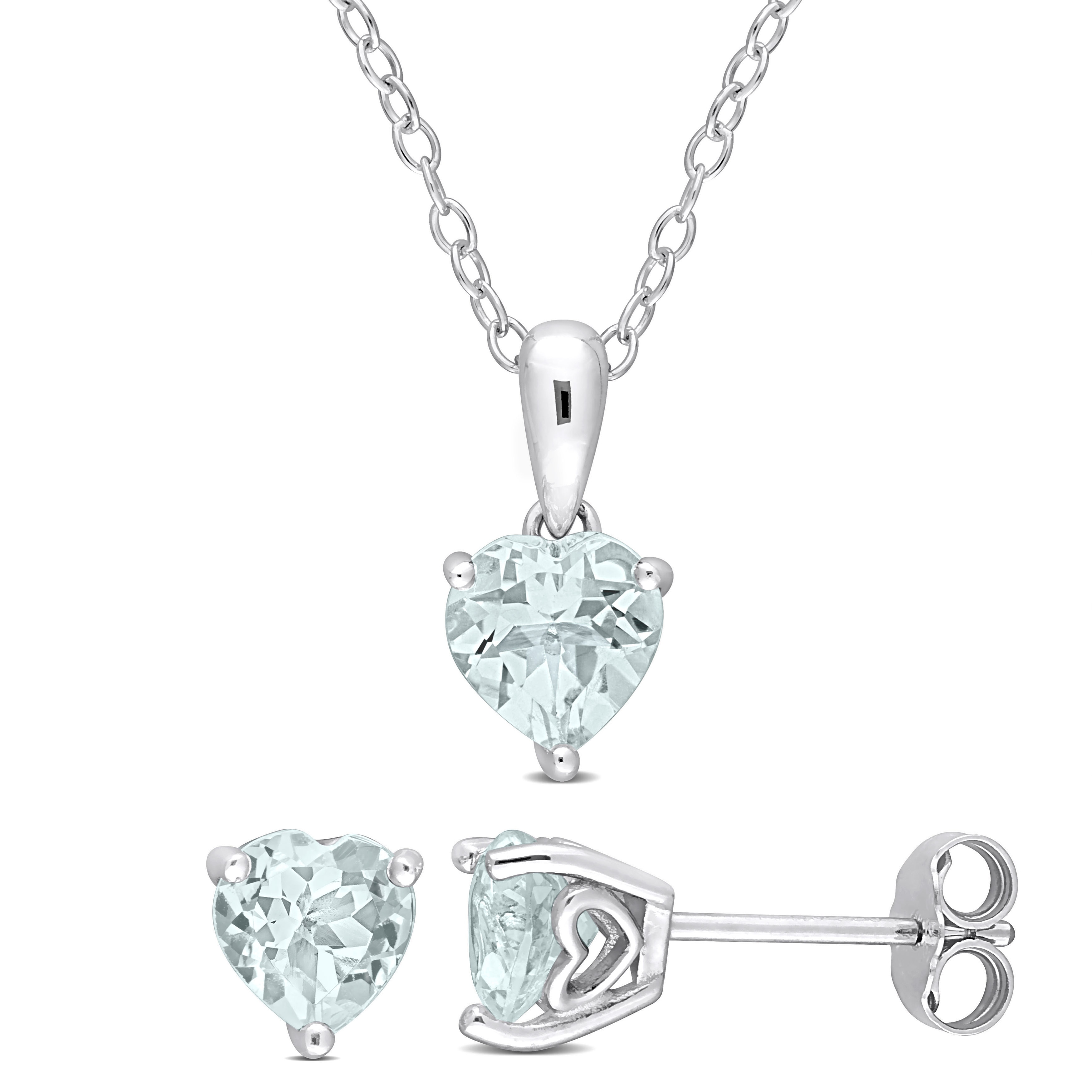 Miadora 2ct TGW Heart-Shape Aquamarine Set of Necklace and Earrings in Sterling Silver