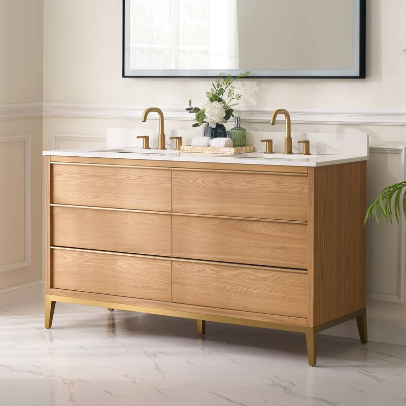36"/48"/60" W Width Solid Wood Bathroom Vanity with Stain-resistant Carrera White Quartz Top and Sink