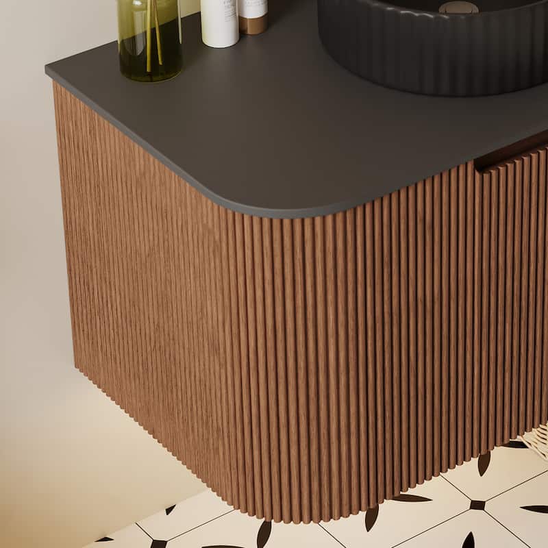 35.83'' Single Bathroom Vanity with Stone Top, Brown, 2 Drawers