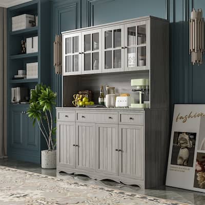 Kitchen Buffet Hutch Freestanding Storage Pantry Cabinet Sideboard - 61.2"Wx75.9"H