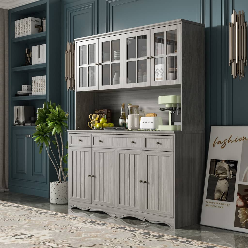 Kitchen Buffet Hutch Freestanding Storage Pantry Cabinet Sideboard - 61.2"Wx75.9"H