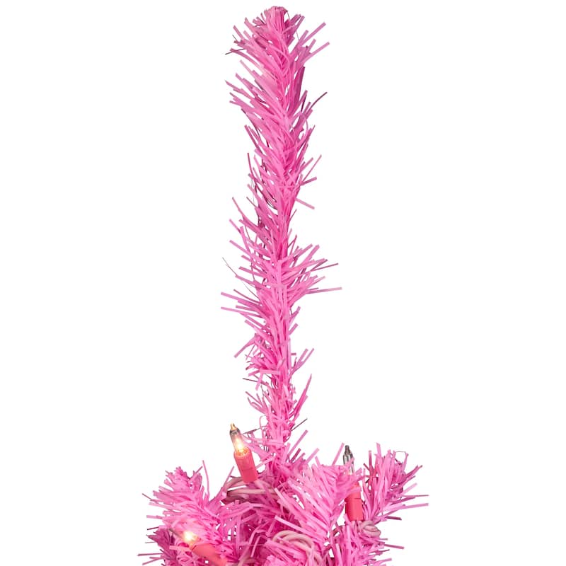Pre-Lit Medium Artificial Pine Christmas Tree - 4' - Pink - Clear Lights - 4 Foot