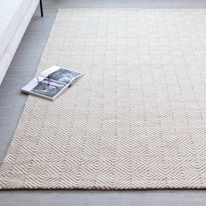 Jani Chillon Natural & Wool Diamond Rectangle Area Rug - Soft and Elegant Design