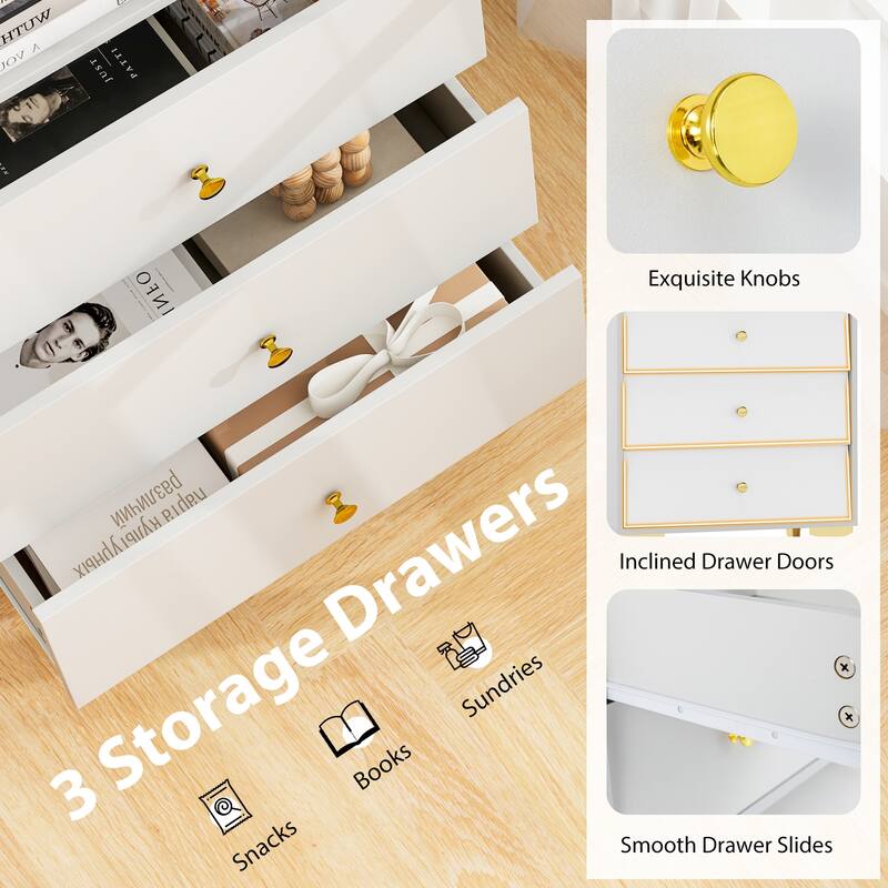 Gymax 3 Drawer Dresser 37.5'' Tall Dresser Chest of Drawers w/ Flip-up