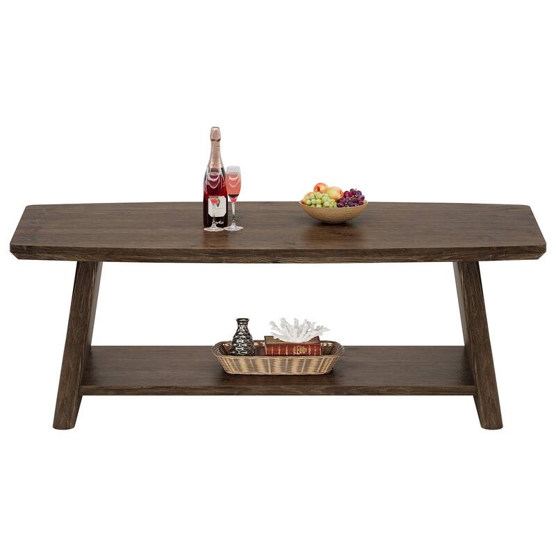Rustic Solid Wood Coffee Table, 47-Inch Coffee Table with Storage