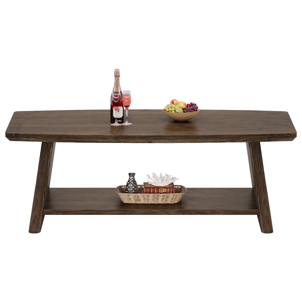 Rustic Solid Wood Coffee Table, 47-Inch Coffee Table with Storage
