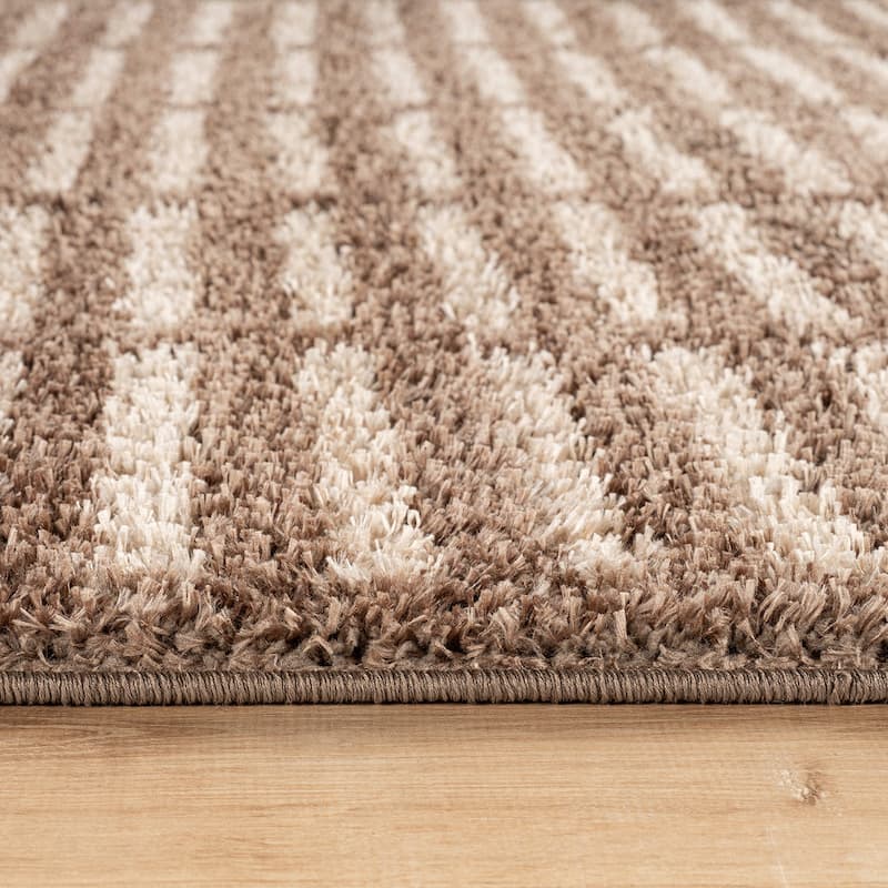 Bohemian Stripe Lines Shag Rug - Textured Surface - Anthracite Dark Gray - Easy to Clean