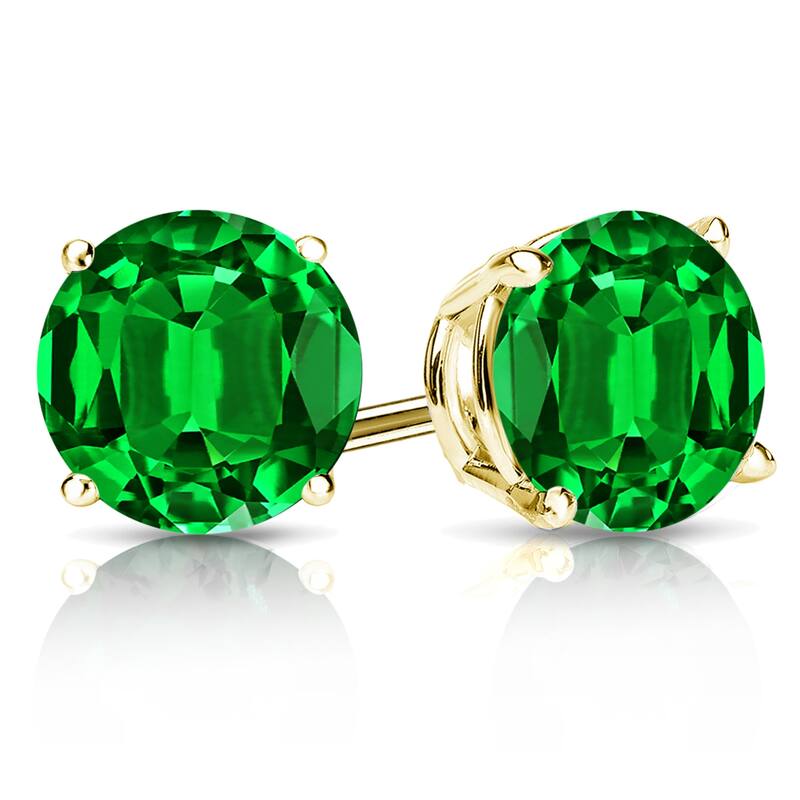 Auriya 14k Gold Lab Grown Gemstone Green Emerald Stud Earrings Round 0.25 to 5.00 ct. tw. 4-Prong Basket Screw-Back