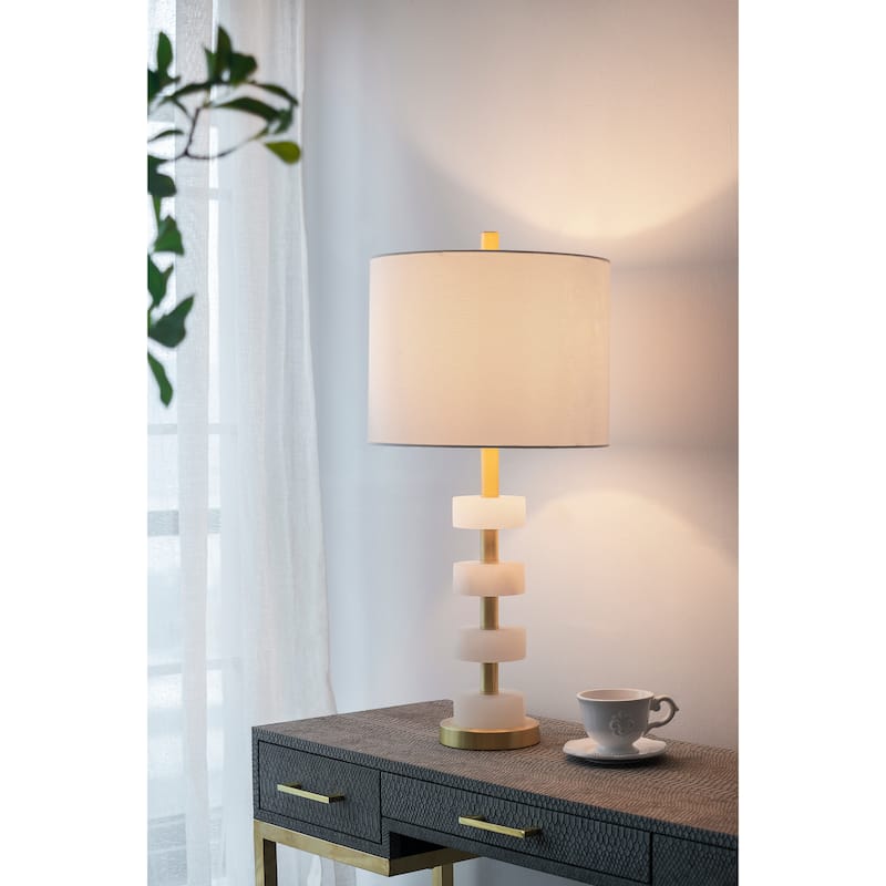 13x13x26" Marble Table Lamp - White+Gold
