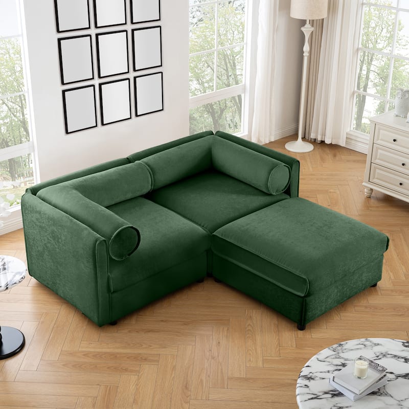 Modern 2-Seater Storage Loveseat with 1 Ottoman